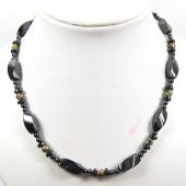 Mens Magnetic Hematite 8x12mm Twist Beads with Green Cloisonne Strands Necklace